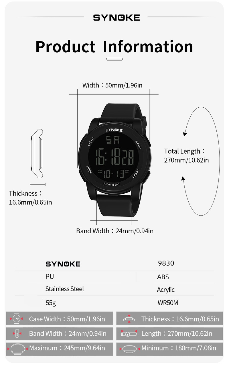 Digitale Sportuhr für Herren mit 5 Bar Wasserdichtigkeit, großem Bildschirm, Nachtlicht, multifunktional für Outdoor-Aktivitäten, großer Bildschirm, leuchtend, leistungsstark_voghion.com