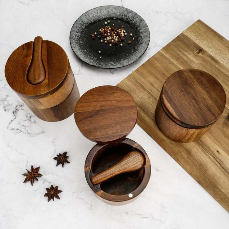 Wooden Salt Jar Storage Box Seasoning Jar With Lid_voghion.com