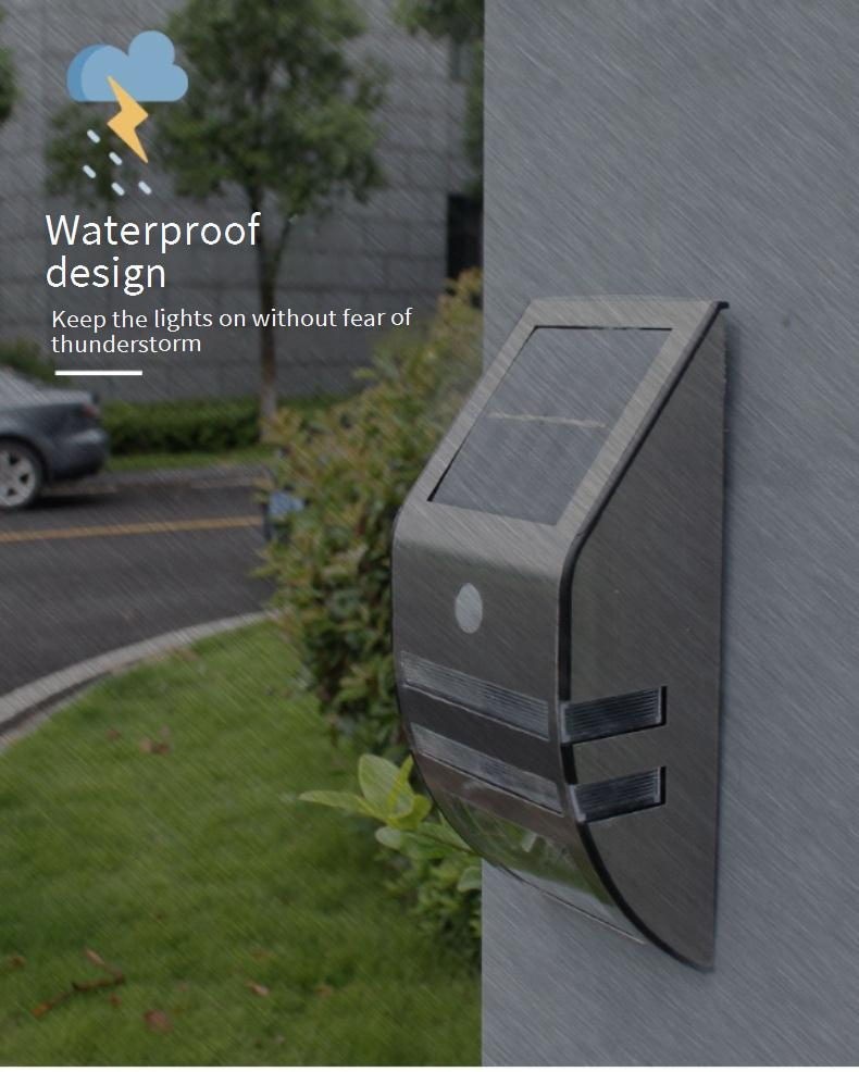 Lámpara solar de pared para exteriores, de acero inoxidable, impermeable, con sensor de movimiento, para patio, jardín y villa (luz blanca/cálida, LED, certificación CE)_voghion.com