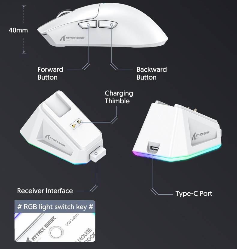 Attack Shark X11 Tri-mode Bluetooth Wireless Gaming Mouse With With Magnetic Charging Dock Lightweight Anti Slip Mouse PixArt PAW3311 Sensor 22K DPI_voghion.com