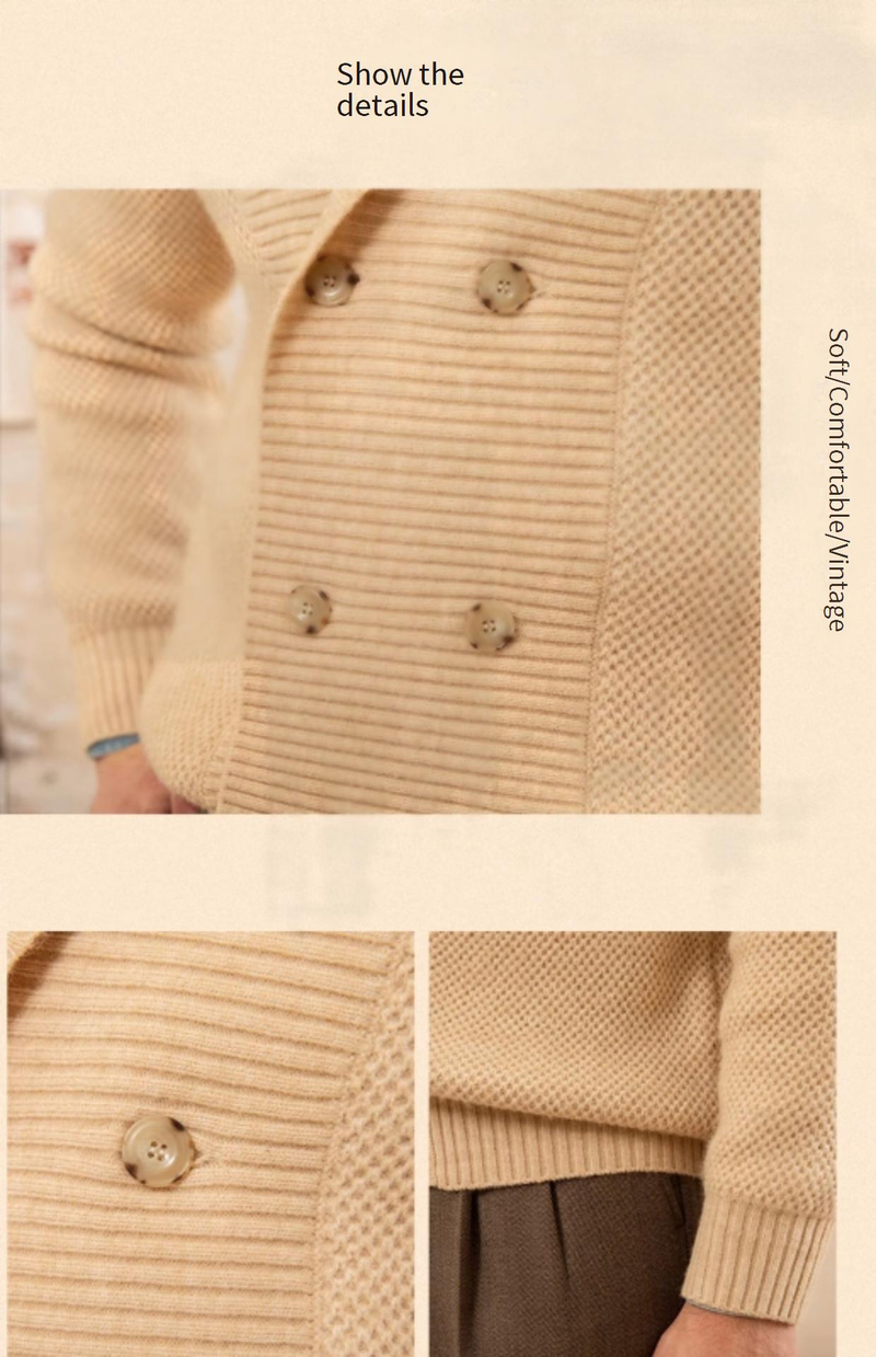 Men’s Oversized Shawl Collar Cardigan | Cozy Knit Sweater For Winter (M-3XL, Beige & Black)_voghion.com