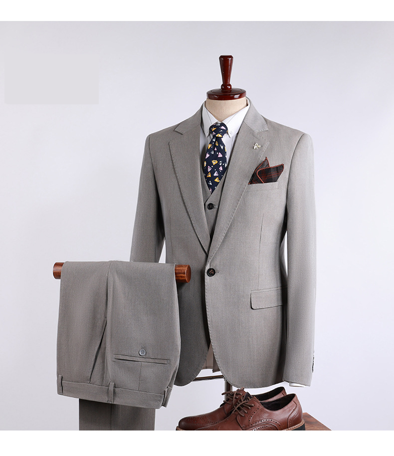 Herrenbekleidung Slim Fit Herrenanzug-Set – Professioneller Business-Blazer und Anzughose aus knitterfreiem Stoff (Optionen: Jacke + Weste + Hose)_voghion.com
