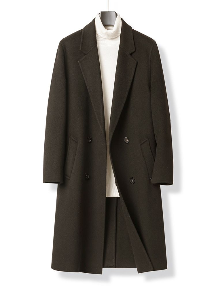 Men's Premium Wool Blend Double-Faced Overcoat With Detachable Down Liner - Slim Fit Business Casual Trench Coat In Navy, Charcoal, Black, Slate_voghion.com