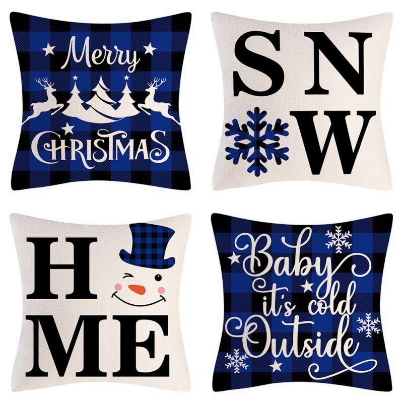 Cozy Christmas Holiday Pillow Cover Set - 45x45cm Festive Cushion Case With Cartoon Prints, Polyester Decorative Throw Pillowcase For Sofa Bed_voghion.com