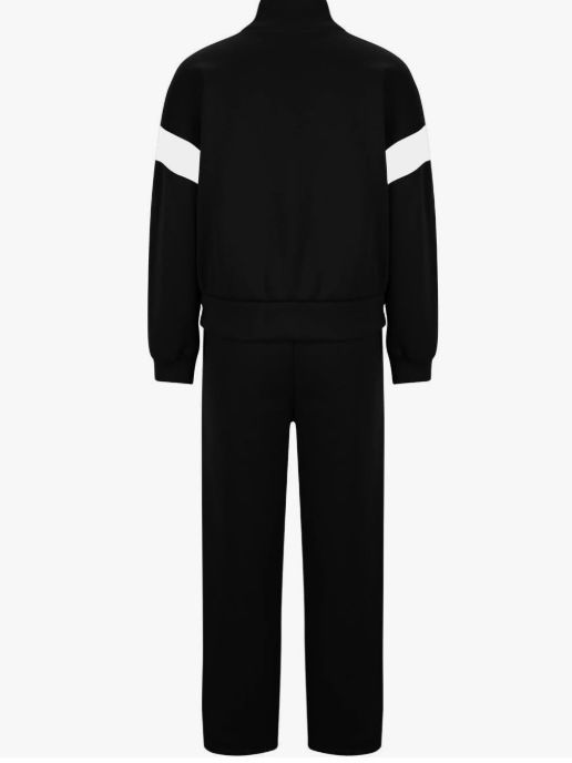 Women's Contrast Color Zip-Up Top With Striped Pants Casual Sporty Two-Piece Set - Black (S-Xxl)_voghion.com