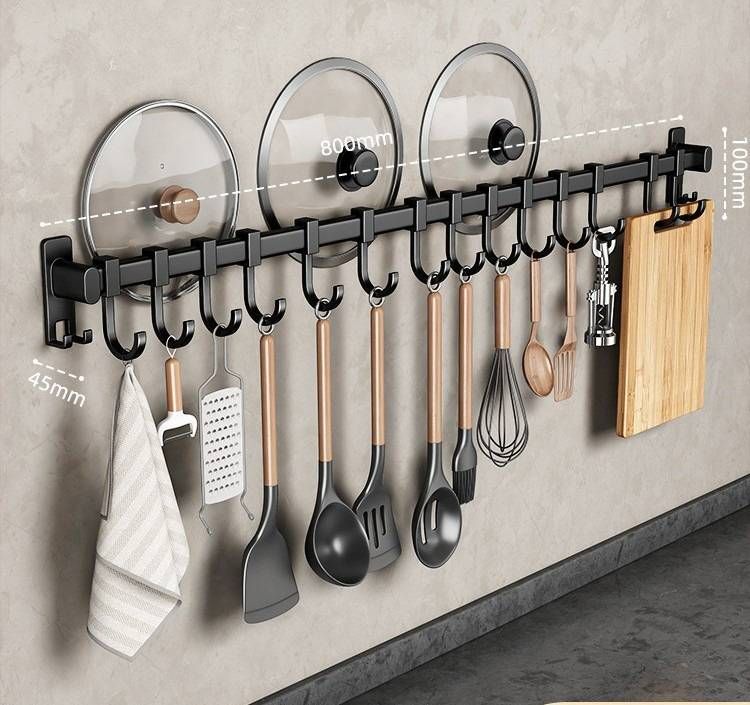 No Drill Kitchen Hooks Wall Mount Organizer - Space Saving Utensil Holder With Sturdy Aluminum Hooks_voghion.com