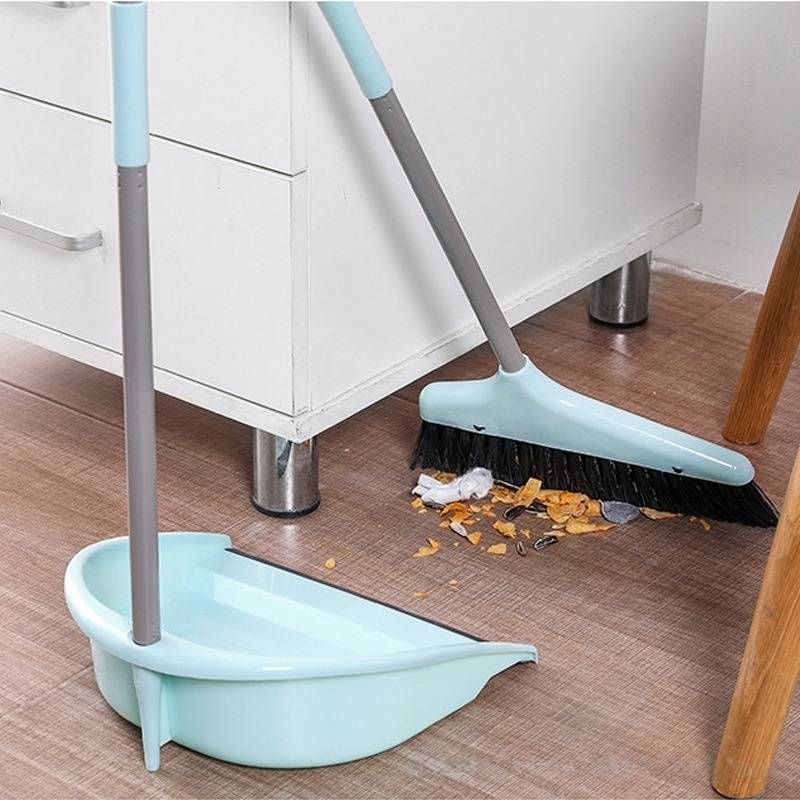 Broom And Dustpan Set – Soft-Bristle Sweeper With Lightweight Plastic Dustpan For Home, Office & Pet Hair Cleaning (Blue/Gray, 2-Piece)_voghion.com