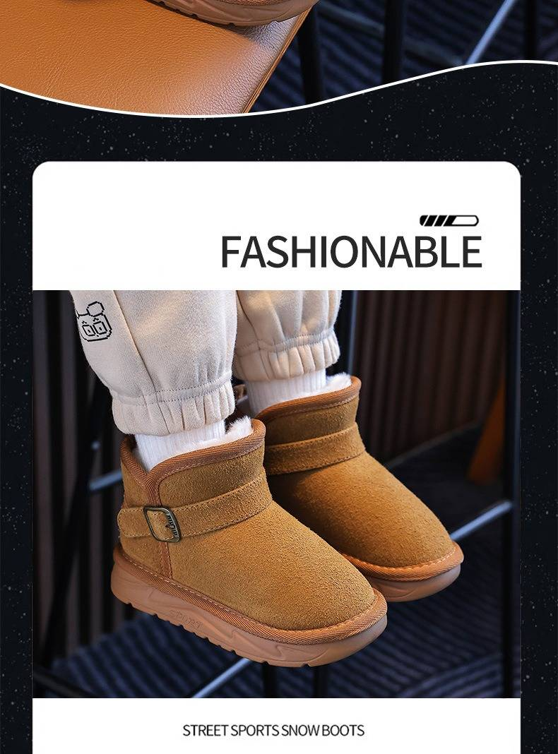 Zimowe buty śnieżne dla dzieci – ocieplane, wodoodporne, z podszewką z polaru, dla chłopców i dziewcząt, antypoślizgowe, ciepłe buty dla maluchów (brązowo-czarno-szare, rozmiary 26-37)_voghion.com