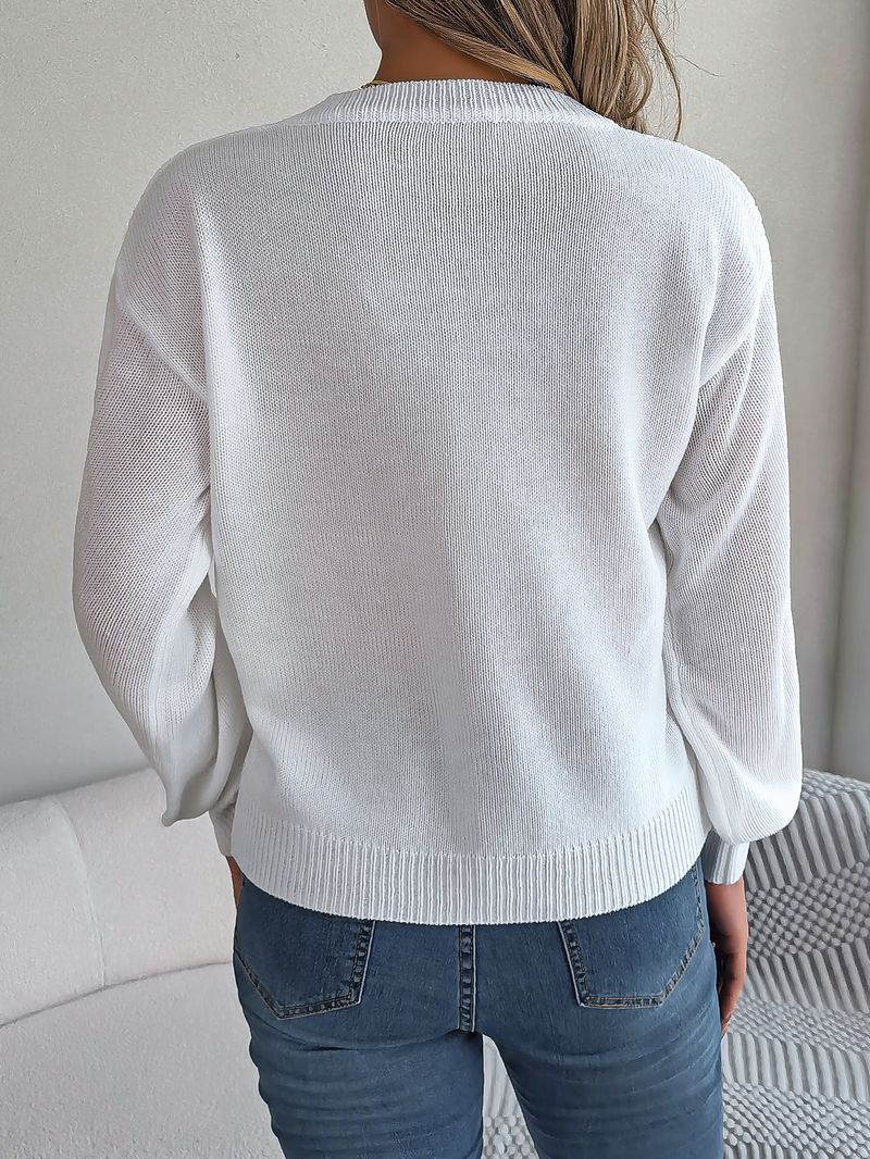 Maglione pullover con maniche a lanterna intrecciate e bottoni casual stile autunno inverno per donna_voghion.com