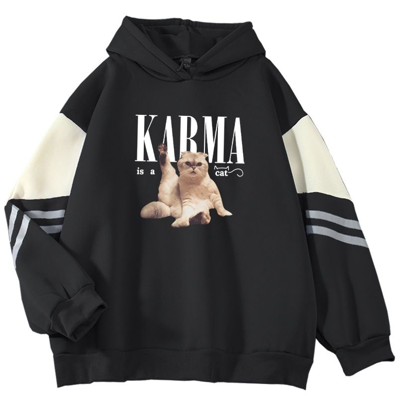 Sweat-shirt à imprimé chat style américain pour homme, coupe ample, style décontracté_voghion.com