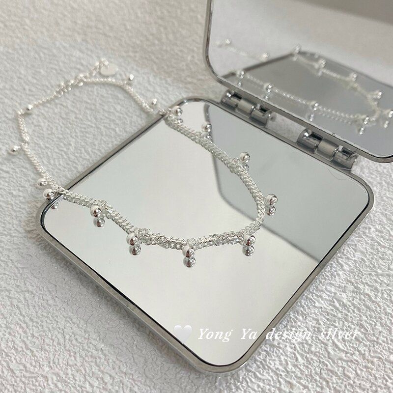 Yongya S Pure Silver Round Bead Anklet For Women, Simple And Elegant, Versatile, Brightening, Ins Style, Chic Jewelry_voghion.com