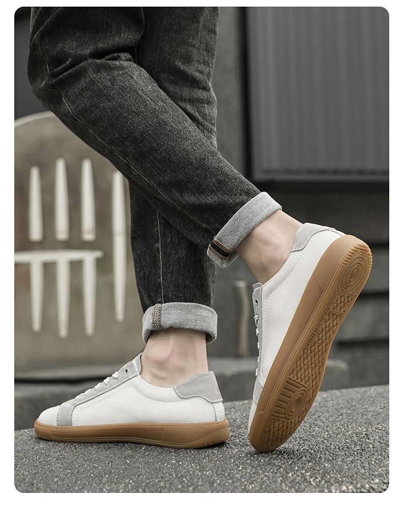Herren Boardschuhe Flache Trainings-Sneaker Low-Top Leder Rindsleder Oberfläche Freizeitschuhe Rundkopf Schnürschuhe Kleines Leder_voghion.com