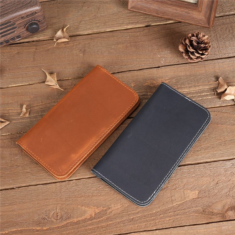 Men's Genuine Crazy Horse Leather Long Wallet Wallet Card Holder Ticket Check Bag Storage_voghion.com