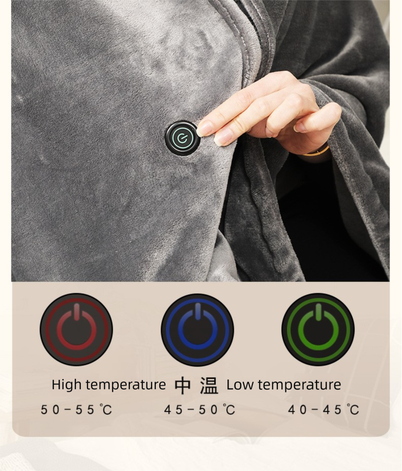 USB oplaadbare verwarmingsdeken - Elektrische bodywarmerhoes Fleece-gevoerde thermische sjaal_voghion.com