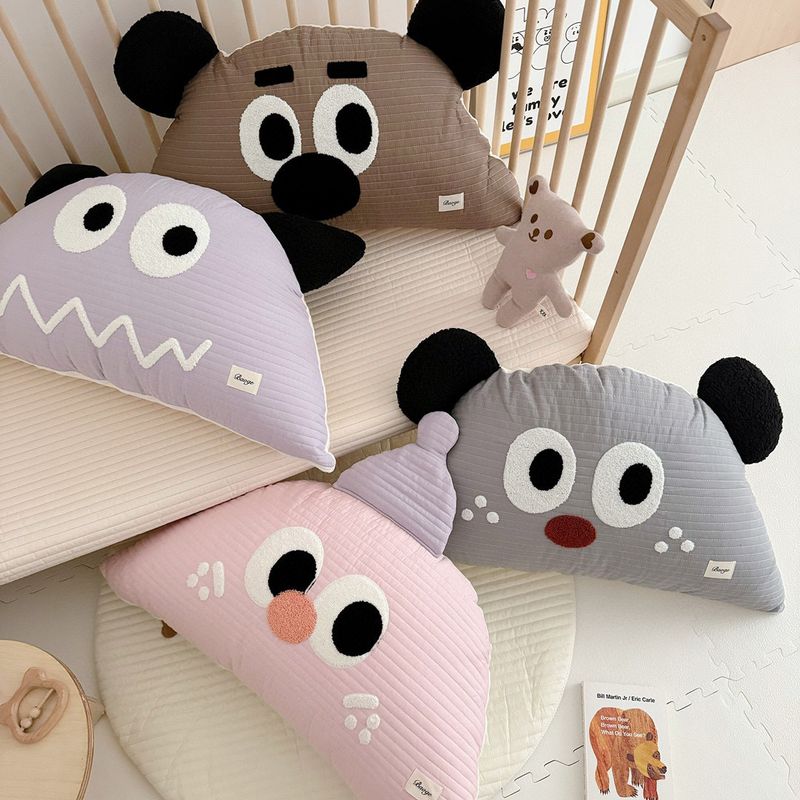 INS Korean Cotton Washed Quilted Big Eyes Bed Head Cushion Bumper Irregular Shape Large Pillow_voghion.com