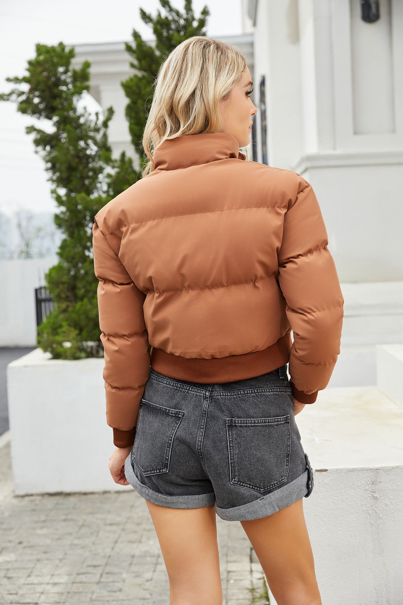 Women's short cotton-padded jacket women's long-sleeved high-necked warm coat_voghion.com