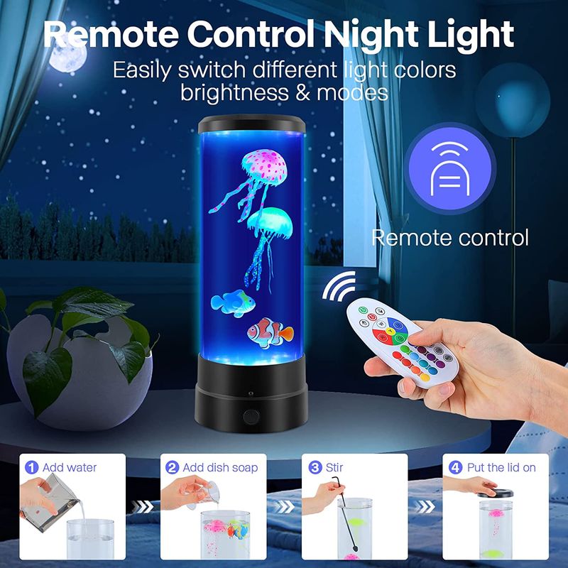 Lampă cu lavă pentru meduze, lumină pentru acvariu cu meduze care schimbă culoarea cu telecomandă, lumină pentru dormit, decor pentru cameră, relaxare, cadouri de aniversare de Crăciun_voghion.com