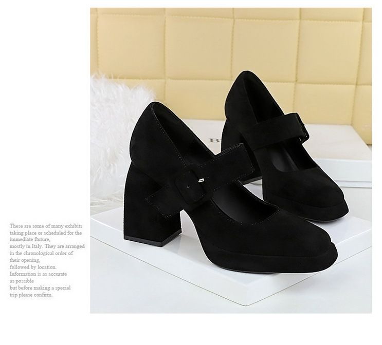 9613-6 style high thick heels, waterproof platform, suede, straight line with belt buckle, shallow mouth Mary Jane_voghion.com