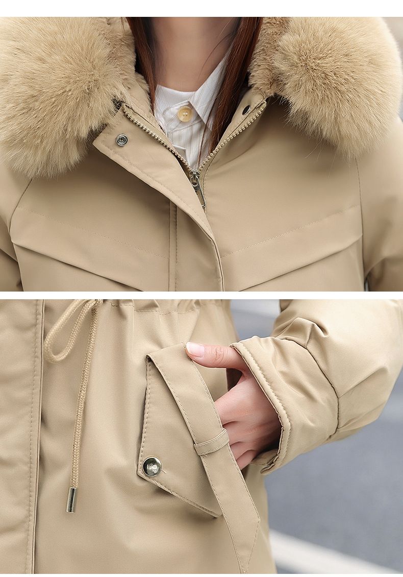 Women's Winter Parka Coat With Faux Fur Hood, Waist-Cinching Design, Thickened Long Coat For Petite, Fashionable Outerwear For Cold Weather_voghion.com