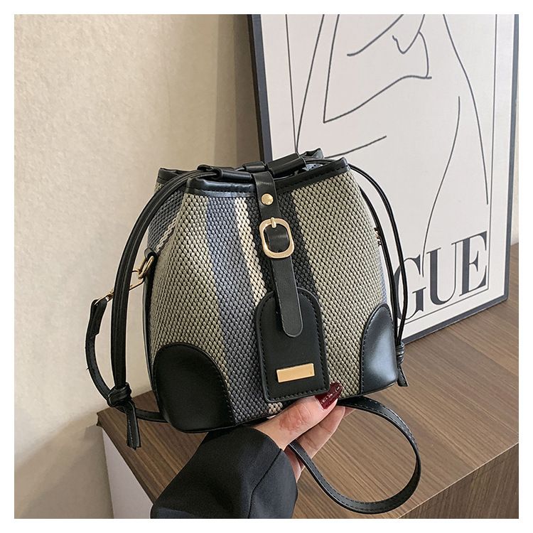 Sacs seau pour femmes, sac seau portable à rayures de couleur contrastée, sac à bandoulière tendance pour femmes_voghion.com