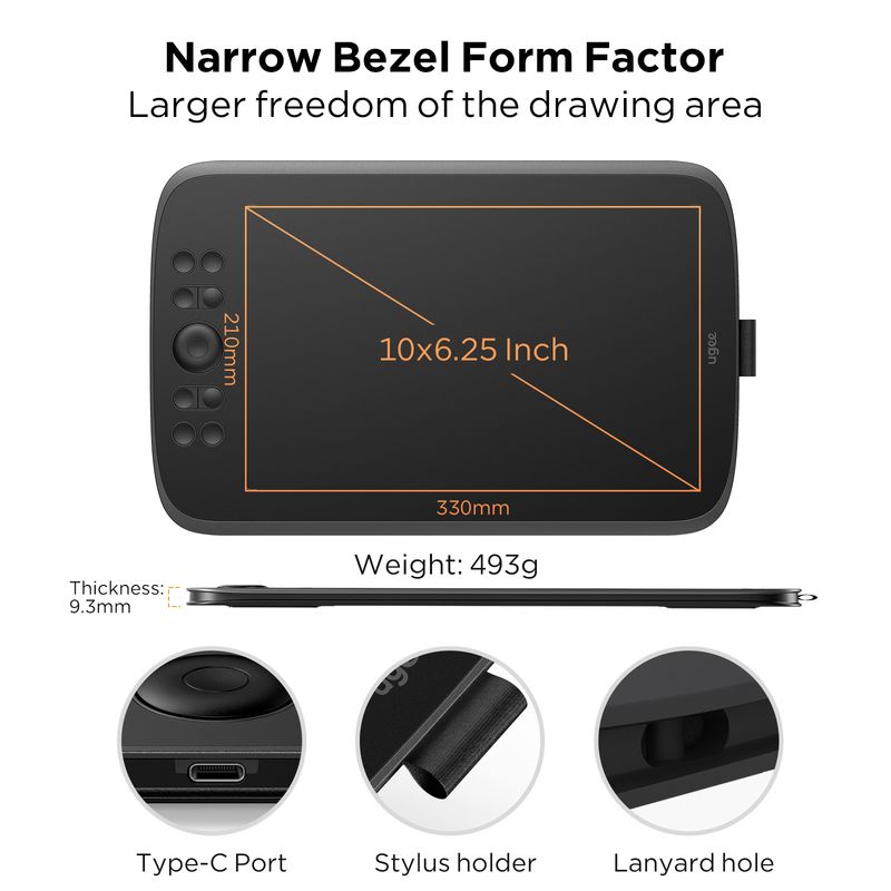 UGEE M908 Grafik-Zeichentablett 10 Zoll 8 Hotkeys Scrollrad 16K Druckstufen Kompatibel für Windows Android_voghion.com