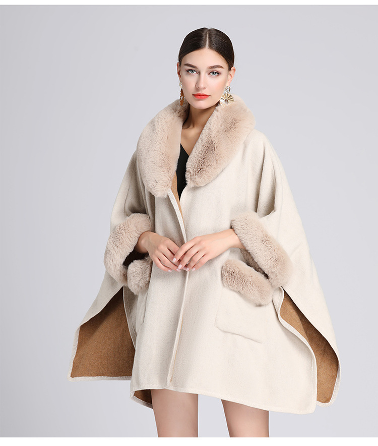 Damenkleeder Imitatioun Rex Kanéngchenpelzkragen Schal Mantel Grouss Gréisst locker Wollmantel Cardigan fir Fraen_voghion.com