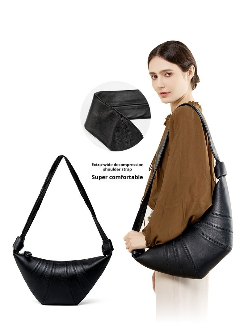 Minimalistischer Oberschicht-Lammfell-Diagonalkreuz-Kuhhorn-Dutt aus echtem Leder mit Lazy Feeling für Damen_voghion.com