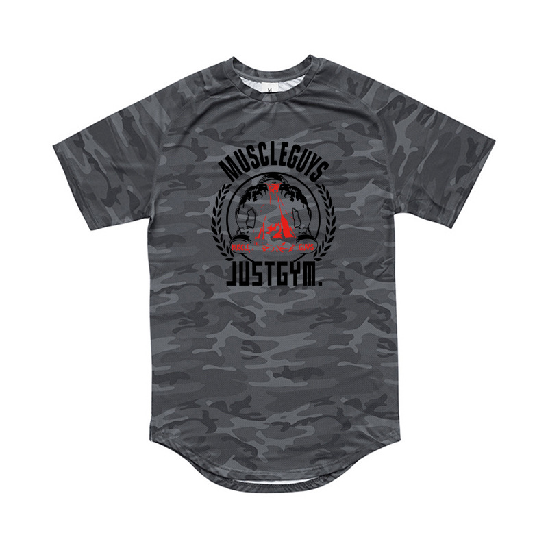 Sommar Kortärmad Camo T-sh Muskler för män Ungdom Fitness Halvärmad Sport Nederkant Sh Rundhals Snabbtorkande_voghion.com