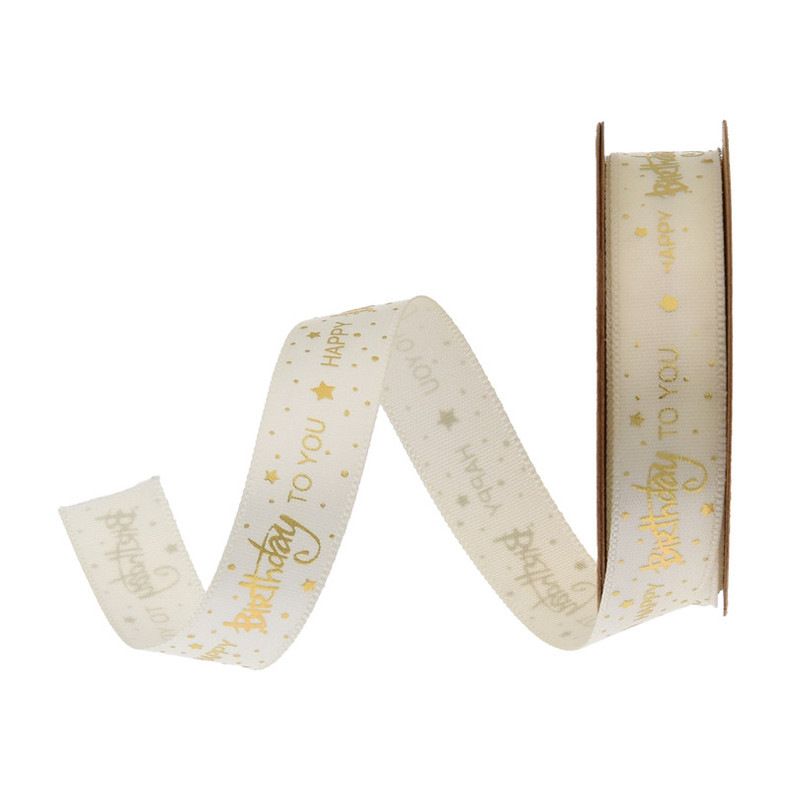 Happy Birthday Ribbon Roll Bronzing Printed Cake Box Packaging Ribbon for Gift Wrapping Crafts, 15 mm X 10 Yards/20 Yards_voghion.com