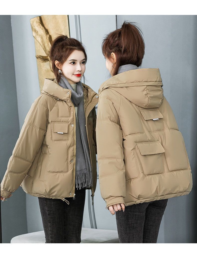 Kadın Kışlık Kapüşonlu Mont, Hafif Sıcak Mont, Büyük Beden Kısa Dış Giyim, Minyonlardan Kıvrımlılara Uygun Günlük Moda Parka_voghion.com