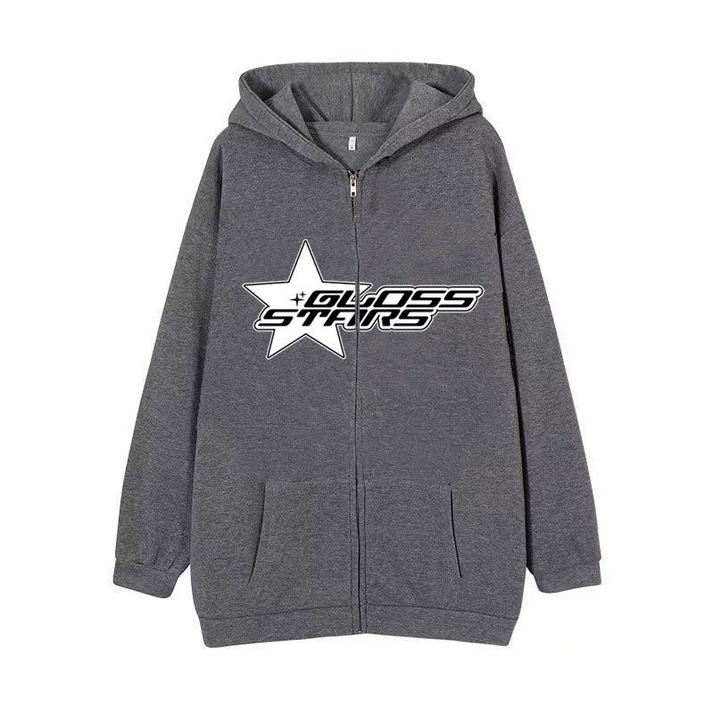 Abbigliamento maschile abbigliamento maschile stile dark hip hop goth Harajuku Y2K felpa con cappuccio e cerniera a stella a cinque punte_voghion.com