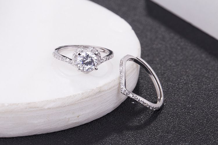 Anello di fidanzamento da donna in argento sterling S925 con doppio strato di micro-pavé, elegante design geometrico, regalo per matrimonio, anniversario e San Valentino_voghion.com