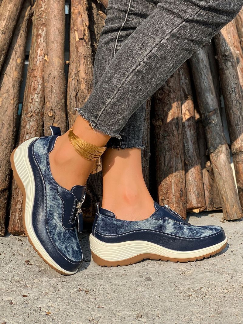 Damenschuhe große Freizeitschuhe farblich passende Leopardenmuster Keilabsatz dicke Sohle runde Zehen Slip-On-Schuhe_voghion.com