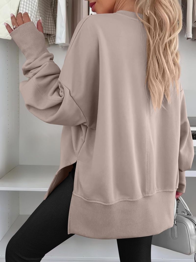 Women's Autumn And Winter Long Sleeve Round Neck Sweatshirt Solid Color Casual Bottoming Shirt_voghion.com