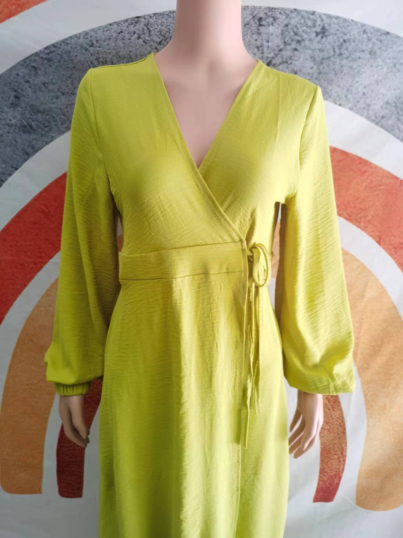 Damenbekleidung Herbst Neue Mode Lose Langarm Lace Up Cardigan Robe Kleid_voghion.com