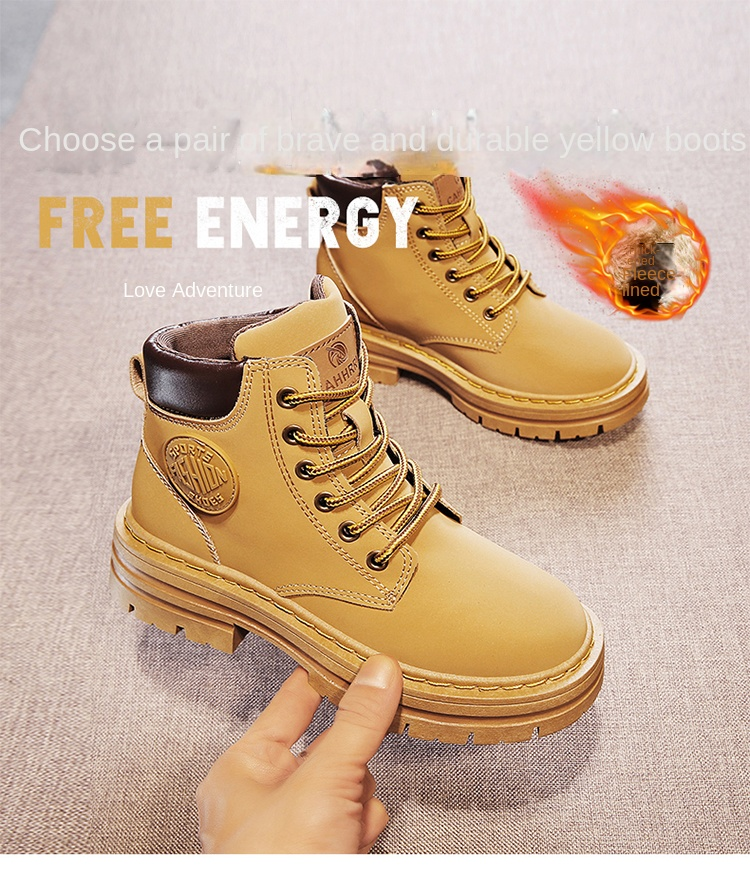 Fleece Martin Stiefel Baumwollschuhe Kleine gelbe Stiefel Cargostiefel Jungen und Mädchen Schuhe Große Kindermode_voghion.com