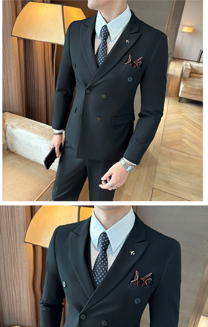 Roupas masculinas Ternos masculinos Ternos de negócios Ternos pretos de alta qualidade com abotoamento duplo Ternos de casamento masculinos Outono e inverno Novos estilos_voghion.com