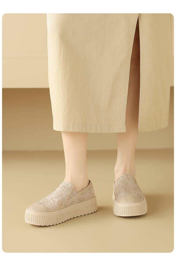 Pantofi slip-on din plasă din dantelă respirabilă Cameido pentru femei. Pantofi Pescar cu talpă groasă Pentru Primăvara 2025, Pantofi Casual._voghion.com