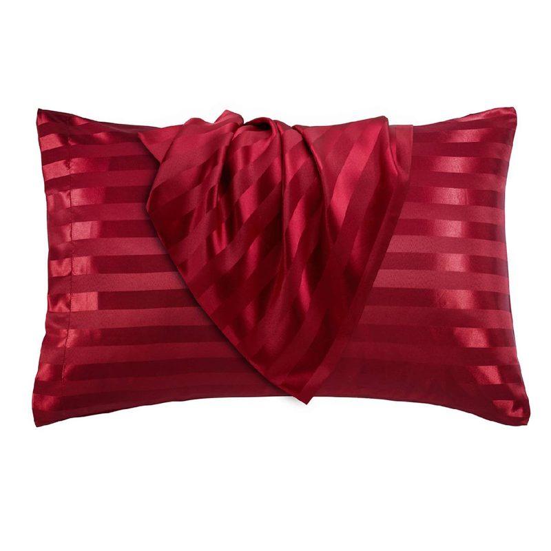 Satin Jacquard Pillowcase Set Luxury Envelope Closure Design With Striped Embroidery Breathable Hypoallergenic Bedding_voghion.com