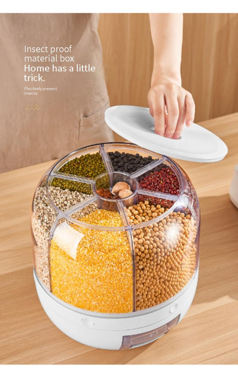 Large Capacity Rotary Rice Bucket Food Grade Plastic Compartment Rice Storage Box Moisture Proof Insect Proof Sealed Grain Storage_voghion.com