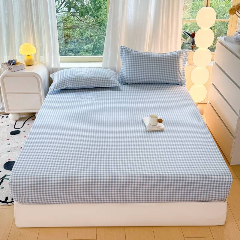 Set di lenzuola con angoli in morbido cotone lavato - Copriletto ipoallergenico con design antiscivolo, tinta unita minimalista per coprimaterasso_voghion.com