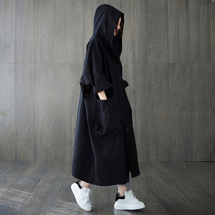 Elegant Oversized Hooded Trench Coat For Women – Long Knee-Length Design With Large Pockets, Casual & Office Wear, Available In 5 Classic Colors_voghion.com