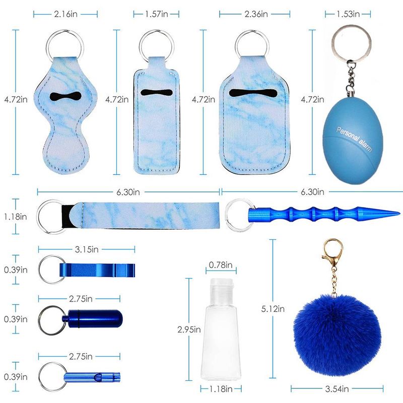 Self Defense Keychain Wrist Pom Pom Neoprene Keychain Set Women's Keychain Anti Wolf Keychain Set_voghion.com
