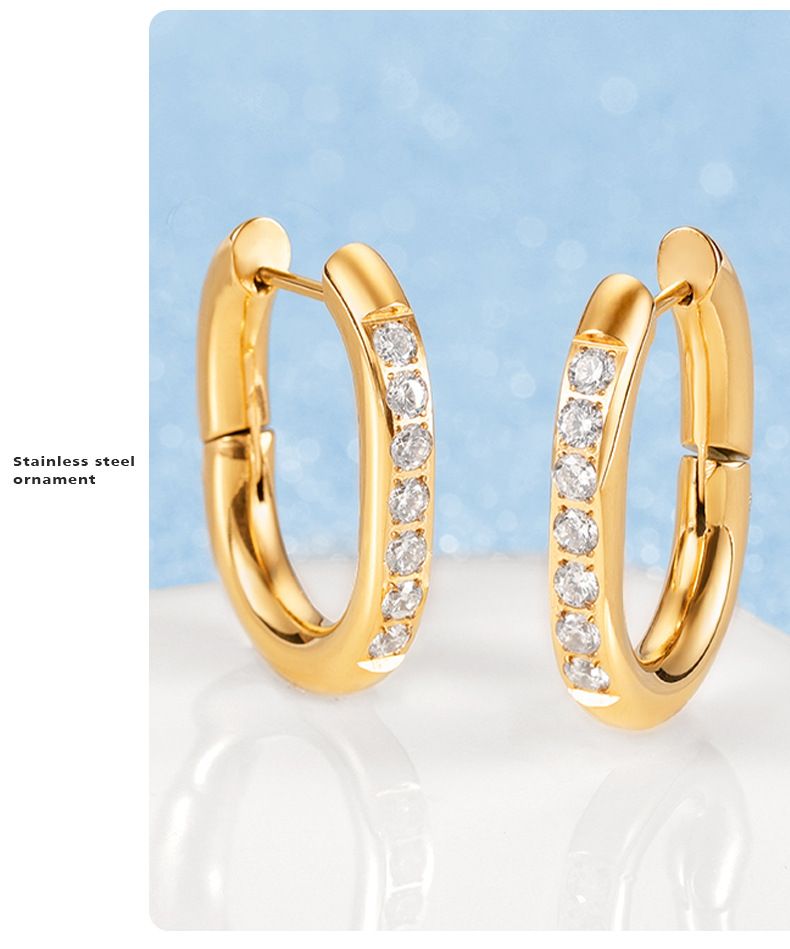 Eleganti orecchini tondi alla moda in oro rosa con anello rotondo, semplici orecchini in acciaio inossidabile con sette diamanti intarsiati esagerati_voghion.com