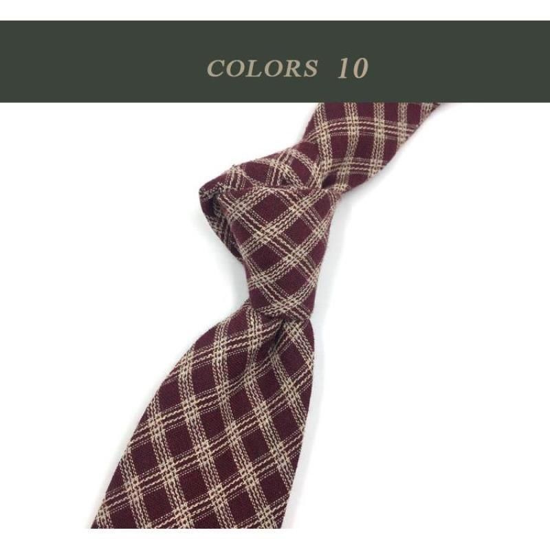 Cravatta in lino marrone, cotone, giallo, rosso scuro, nero opaco, retrò, casual, stile britannico giapponese, 7 cm_voghion.com