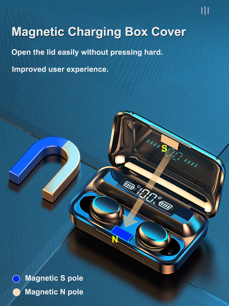 True Wireless F9 F9-5 Svart med powerbank støyreduserende TWS-ørepropper_voghion.com