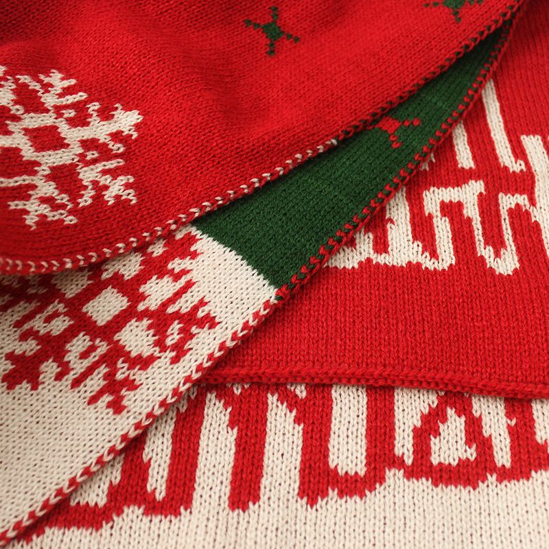 Deer Knitted Wool Women's Red Thick Warm Scarf Student Head Gift Green Christmas Snowman_voghion.com