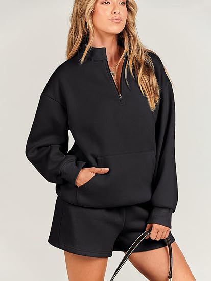 Women's Clothing Three quarter Pants Solid Color Sweater Pocket Two piece Set _voghion.com