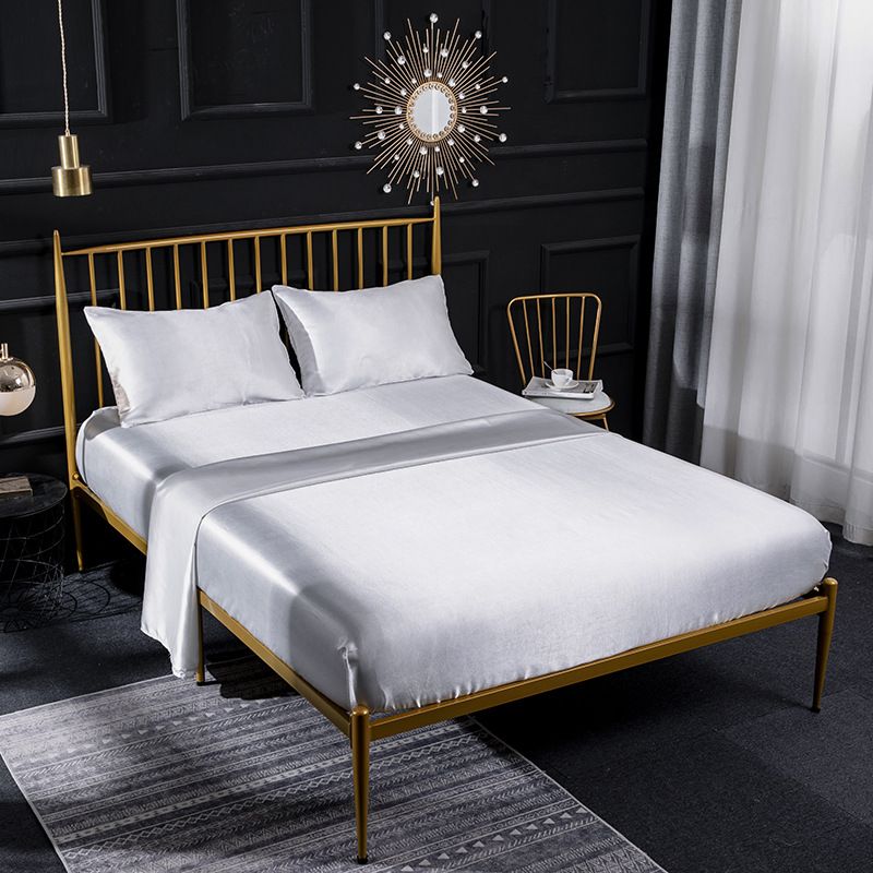 Pure color satin summer ice silk bed sheet pillowcase silk four piece set_voghion.com