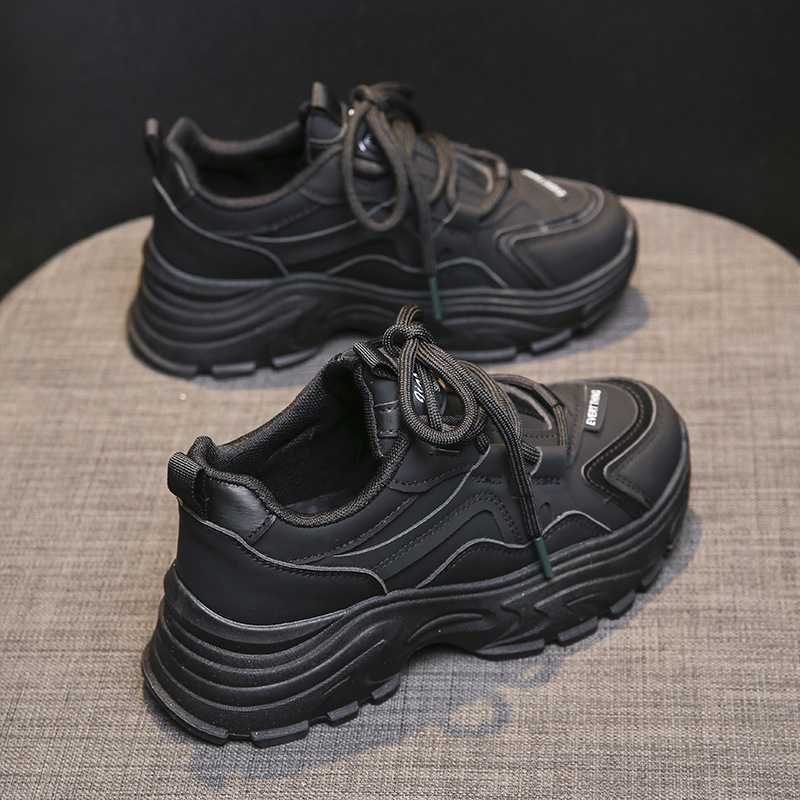 Tomaia sportiva da donna primaverile in pelle per il tempo libero, suola spessa con altezza rialzata, versatile versatile, popolare sul_voghion.com